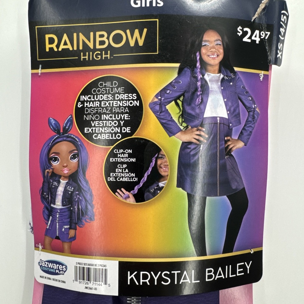Rainbow High Costume Girls XS 4-5 Krystal Bailey Dress Up Pretend Play New